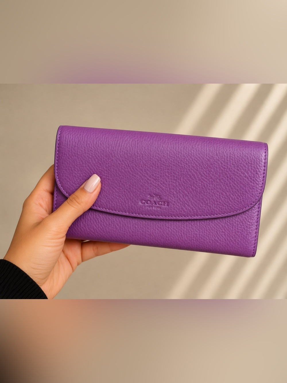 Coach Pebbled Leather Long Wallet Fuchsia Pink